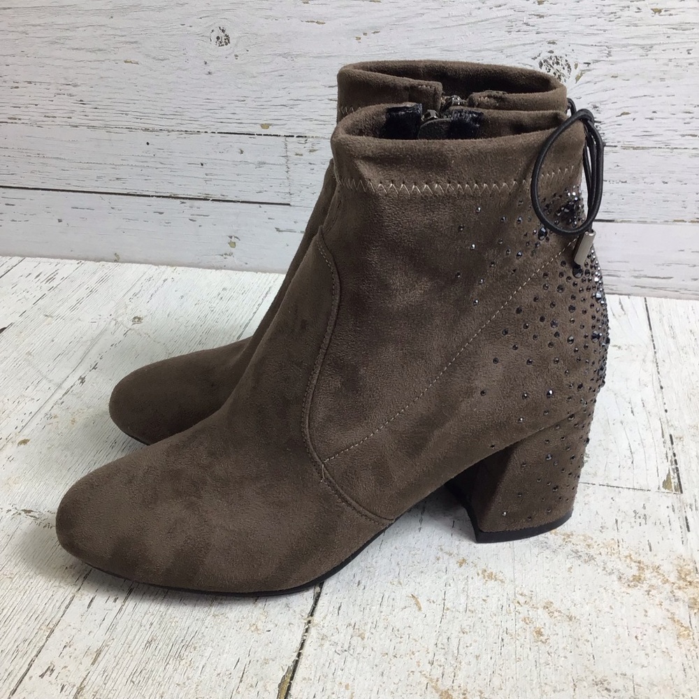 Little Empresses Brown Suede Style Bling Rhinestone Heeled Ankle Boots Size 38